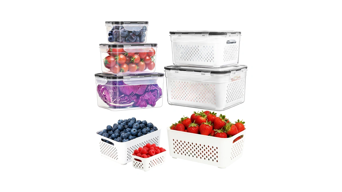 Praki Fruit Storage Containers For Fridge With Removable Colander, 5-pack