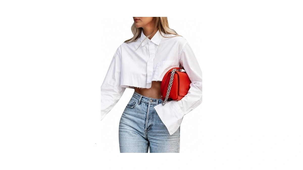 Wcuvbv Women's Cropped Button Down Shirts Collared Long Sleeve Crop