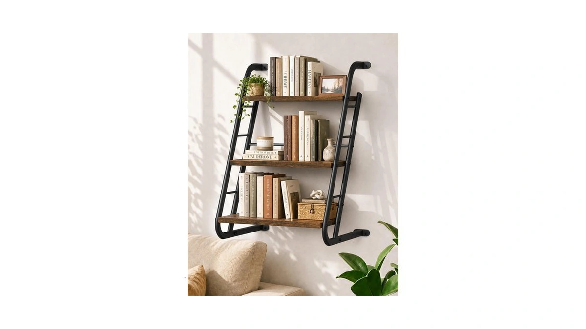Floating Shelves For Wall,3-tier Rustic Wood Ladder Wall Shelf,16" Brown