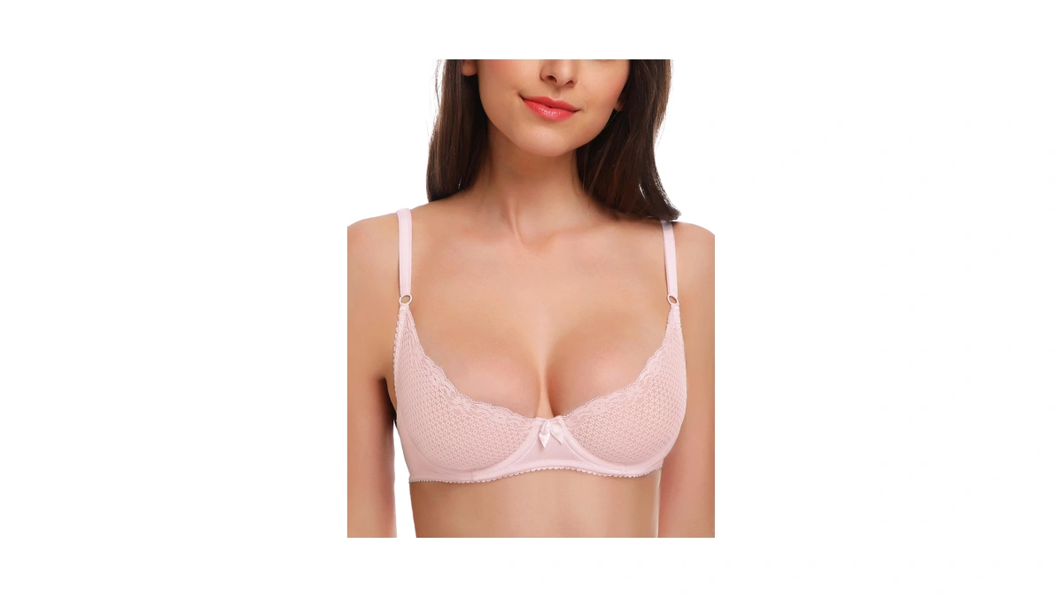 Wingslove Women's Sexy 1/2 Cup Lace Bra Balconette Mesh Underwired