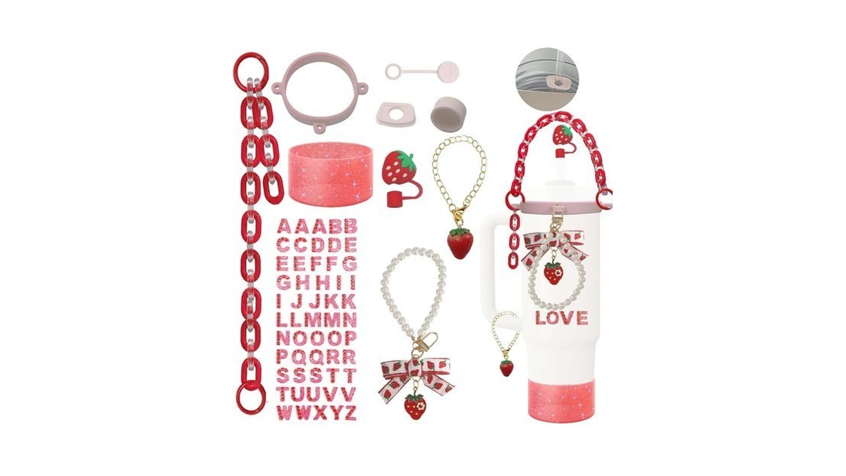 Atccpydm Strawberry Stanley Cup Accessories Set, Fits Stanley Cup 40&30