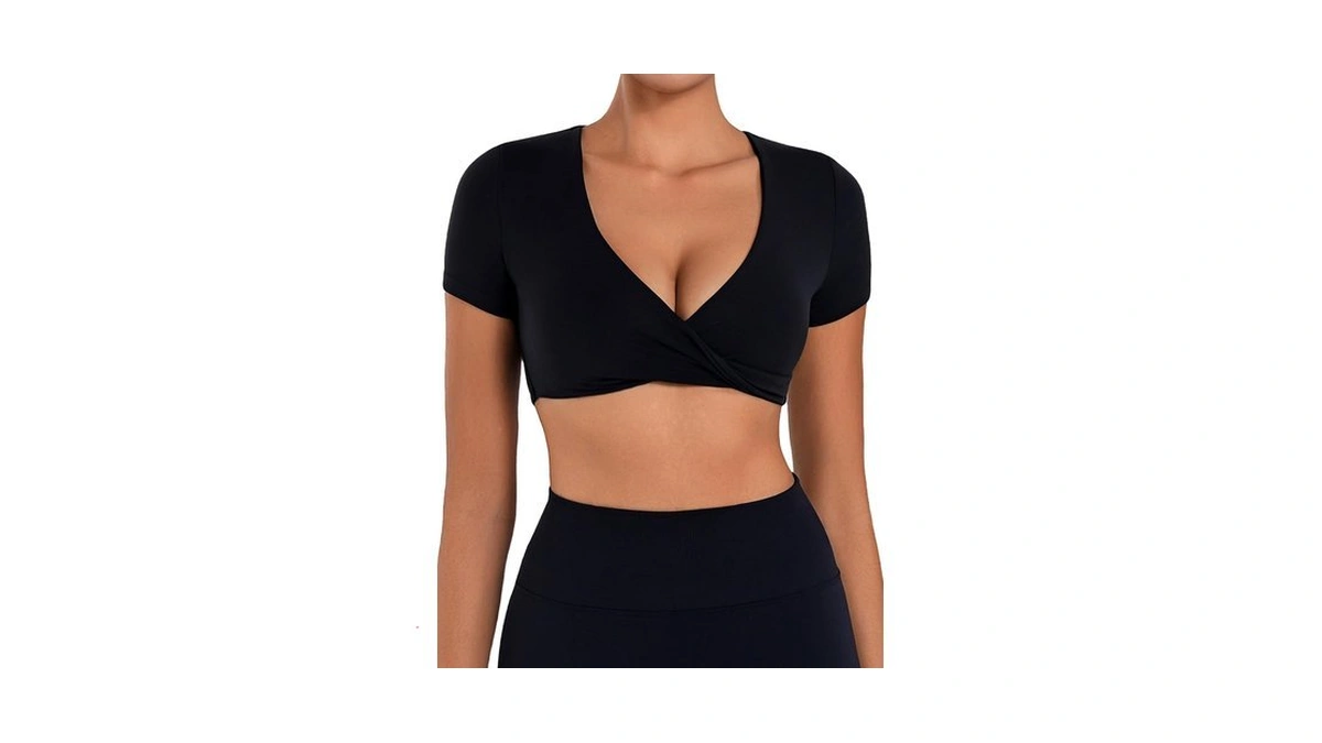 Sunzel Twist Deep V Shorts Sleeve Crop Tops For Women