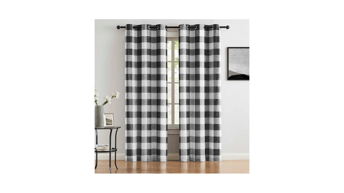 Bapawfish Black White Buffalo Plaid Blackout Curtains 90 Inches Length