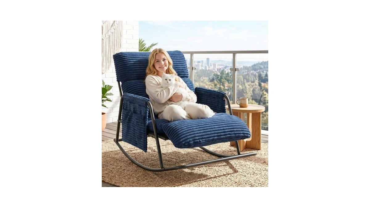 Patavot Oversized Outdoor Rocking Chair With Corduroy, Adjustable Backrest