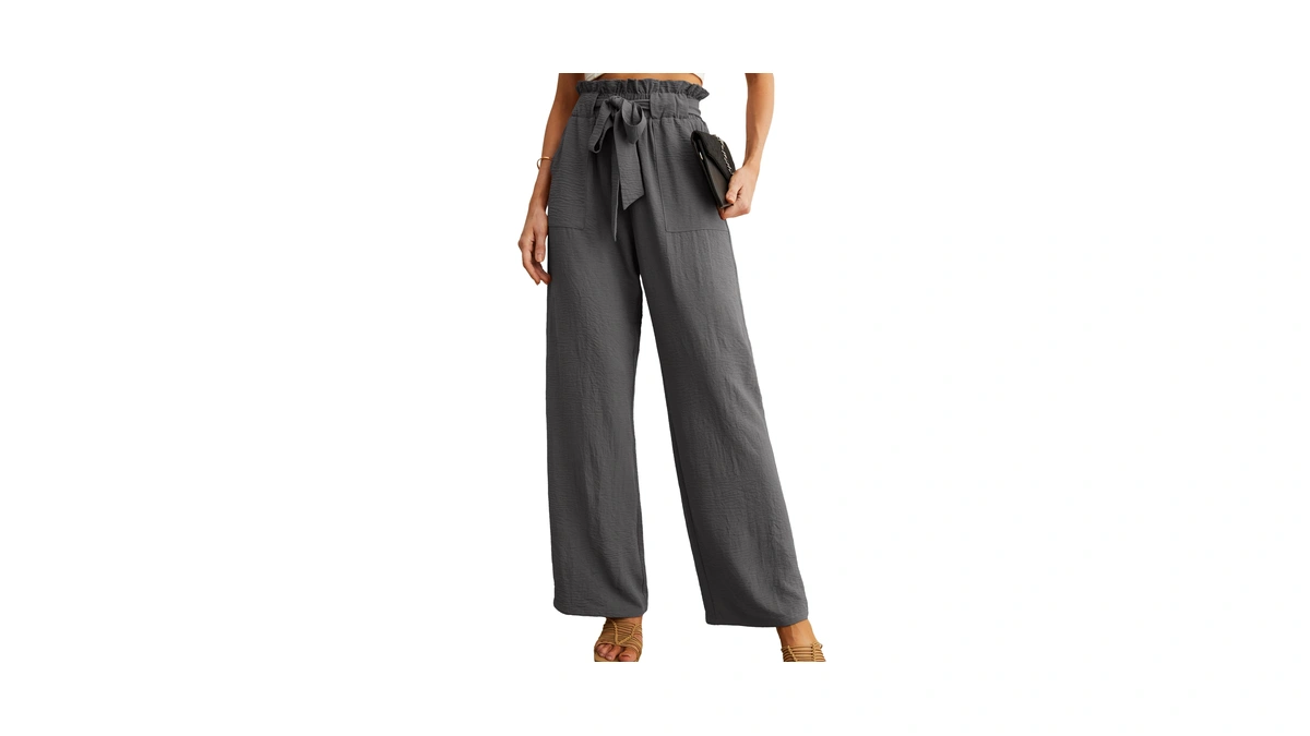 Himone Petite Wide Leg Pants High Waisted Paperbag Elastic Pull
