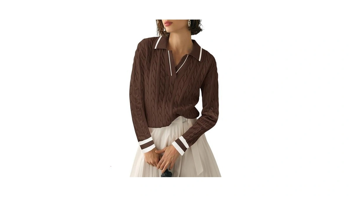 Micoson Fall Winter Polo Sweater For Women Fashion Classic Cable