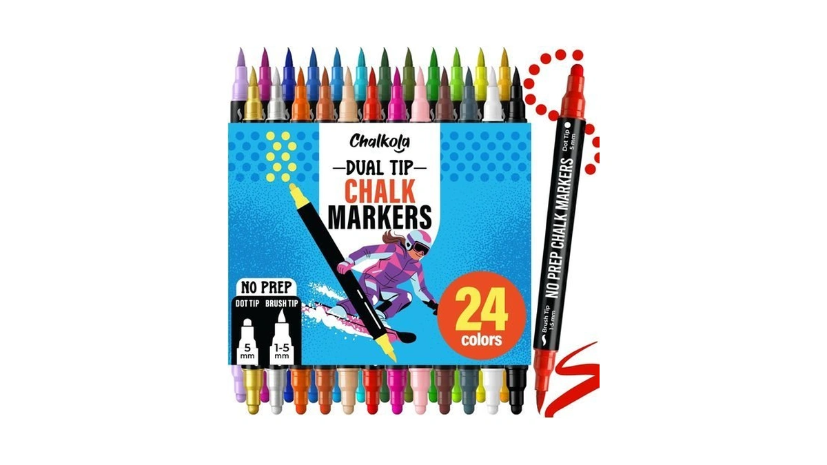 Chalkola 24 Chalk Markers For Blackboard, Chalkboard - Dual Tip
