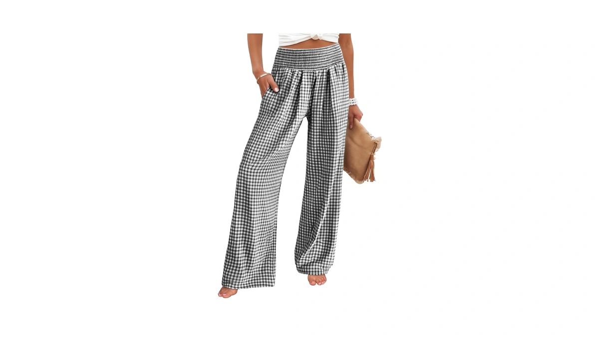 Anrabess Womens Striped Gingham Wide Leg Pala...