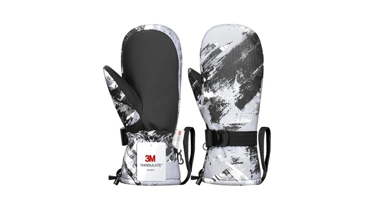 Odtmger Snow Mittens Waterproof Winter Ski Warm Gloves Cotton Lined,