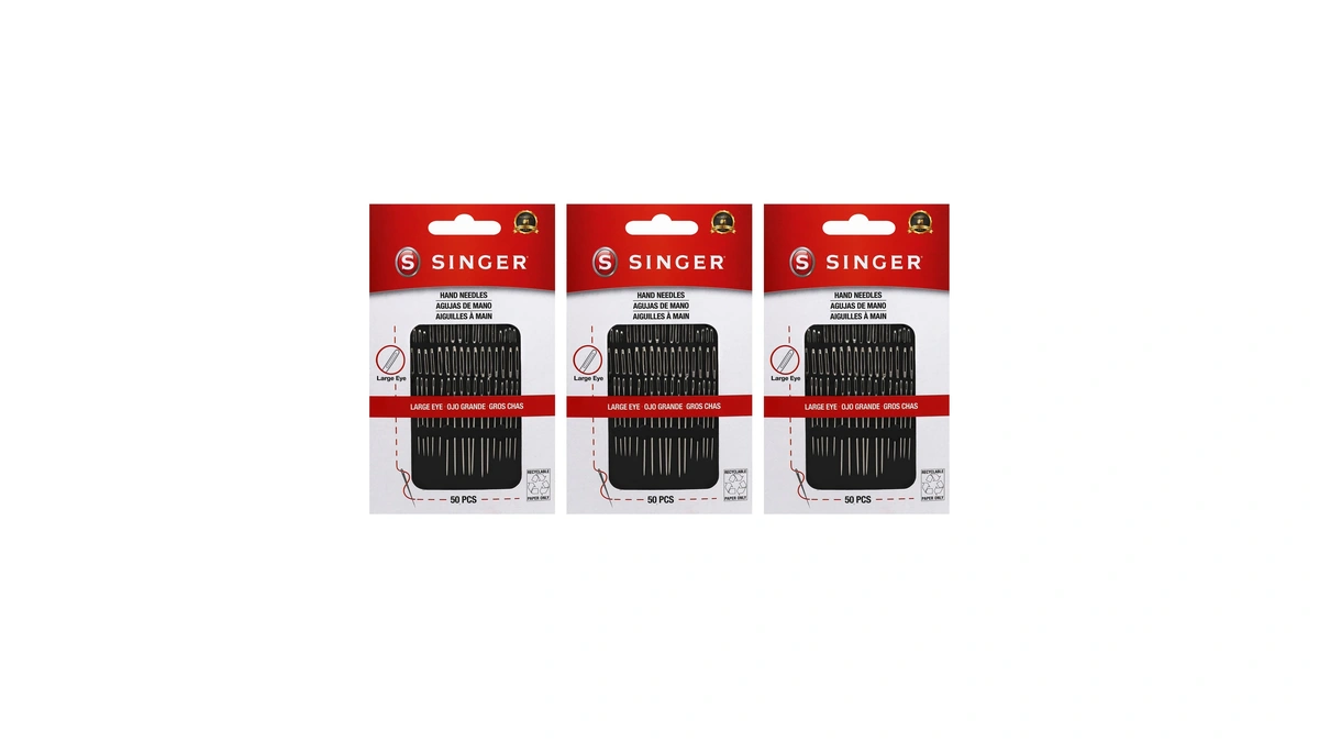 Singer 50ct Assorted Large Eye Needles For Hand Sewing, Self-threading
