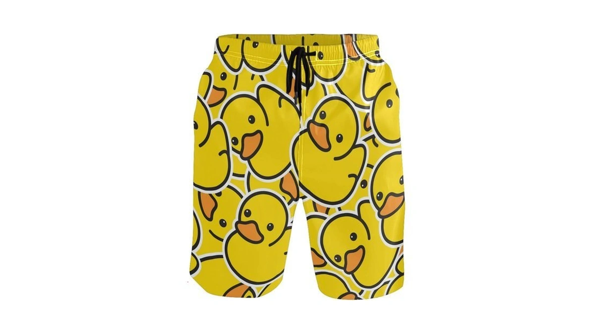 Visesunny Men's Yellow Duck Print Beach Shorts Summer Swim Trunks