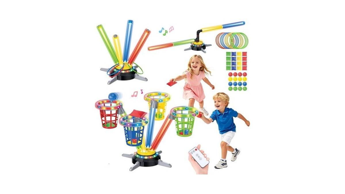3-in-1 Carnival Musical Jumping Toy, Bean Bag Ring Toss Game