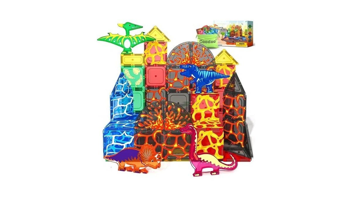 Magnetic Tiles Lava Dinosaur Toys Magnetic Blocks Building Set For