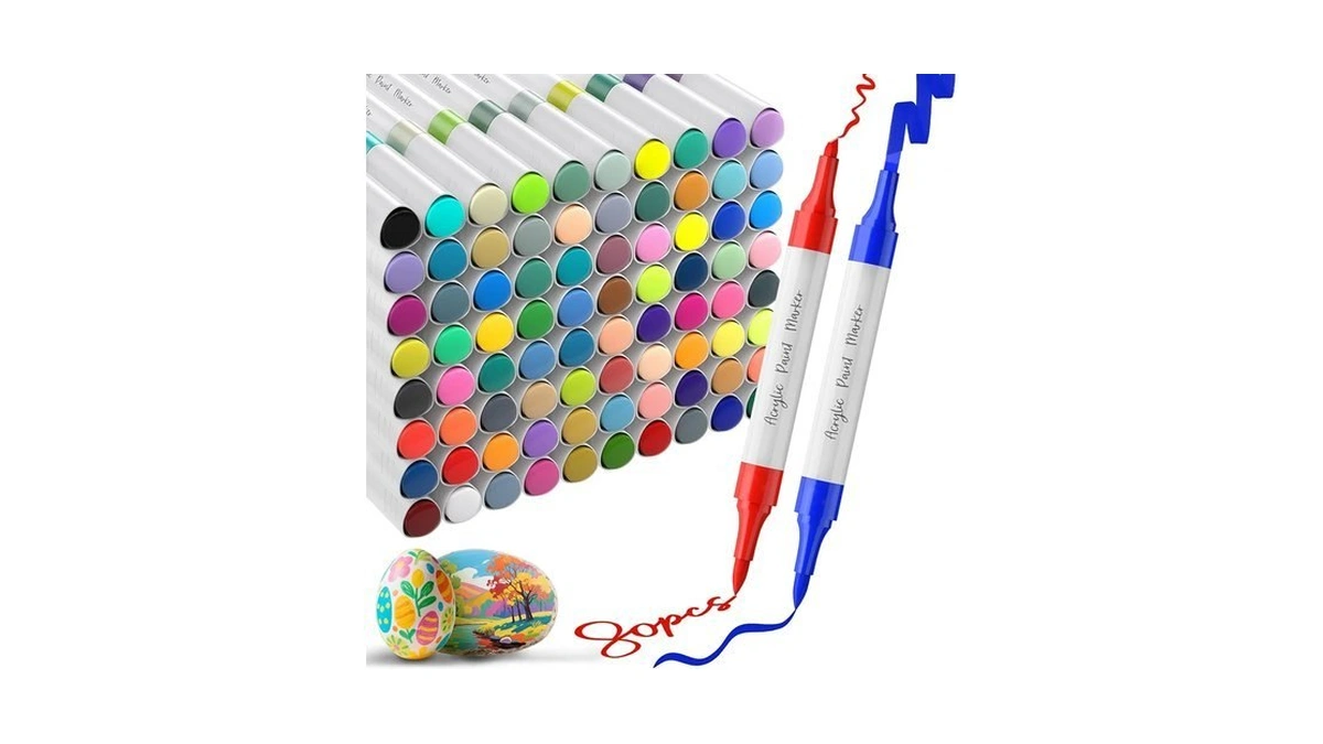 Wellokb 80 Colors Dual Tip Chisel & Brush Acrylic Paint