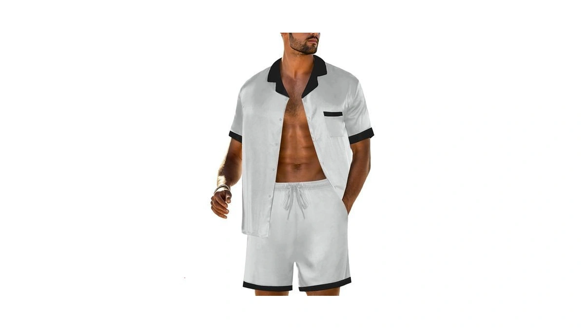 Prinstory Mens Pajamas Set Satin Silk Pajama For Men Sleepwear