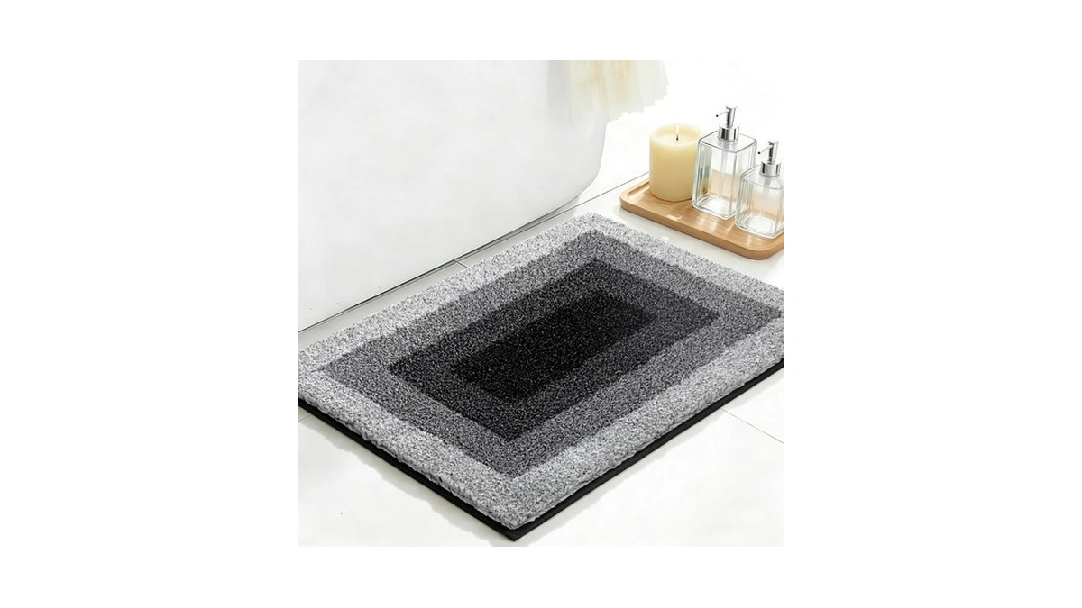 Rora Black Bathroom Rugs Non Slip Washable 18x24 Absorbent Bath