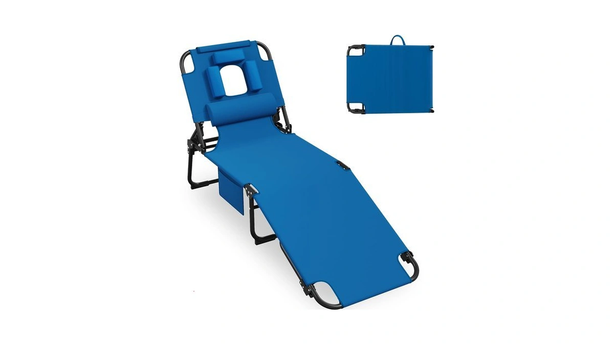Candockway Folding Tanning Chair With Facehole,5 Adjustable Positions, Blue
