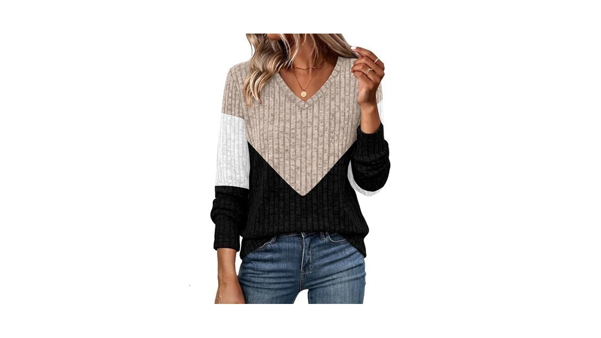 Wiholl Sweaters For Women V Neck Color Block Tunic Top