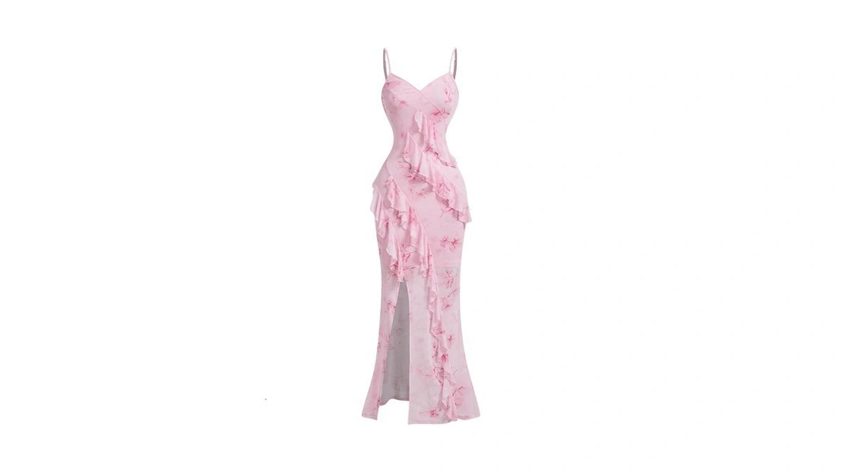 Verdusa Women's Floral Dress Y2k Ruffle High Slit Bodycon Maxi