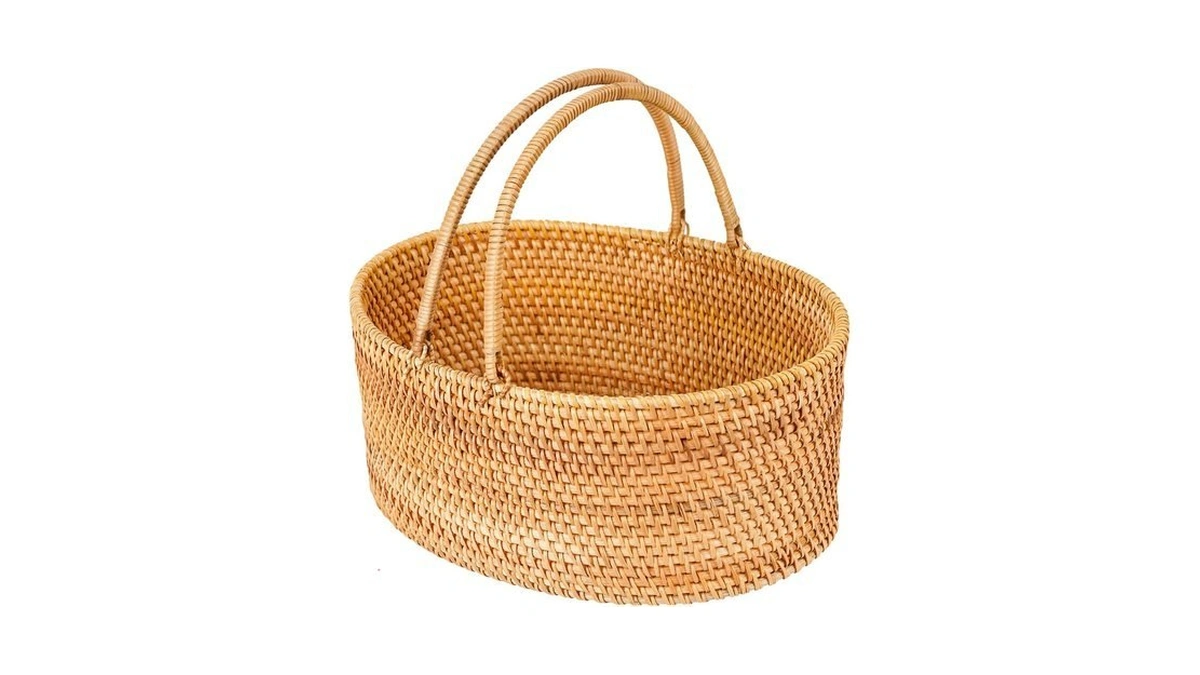 Rattan Picnic Basket With Handle, 12.6x9x5 In Handwoven Storage Decor