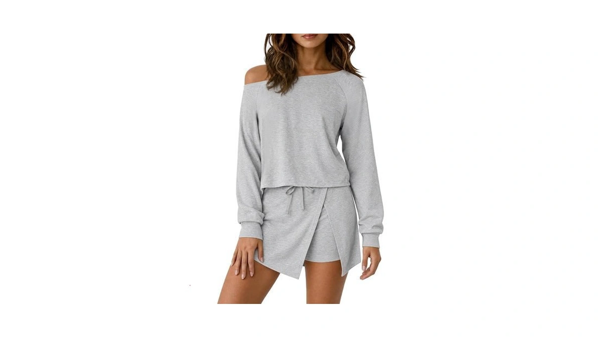 Fisoew Womens 2 Piece Skirt Sets Off The Shoulder Shirt