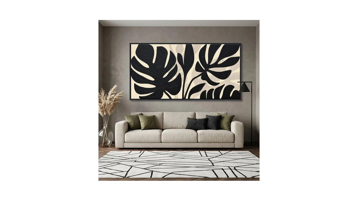 Neutral Botanical Canvas Wall Art For Living Room Beige And
