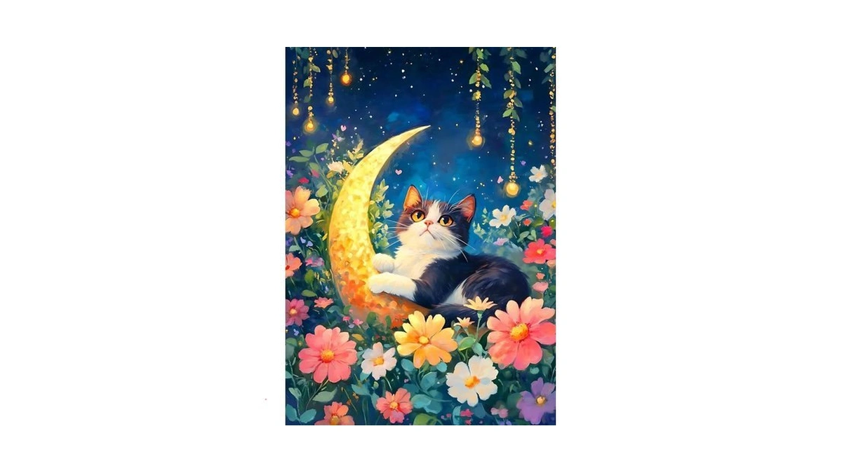 Sanyun Cat Diamond Art Kits For Adults,cat On Moon With