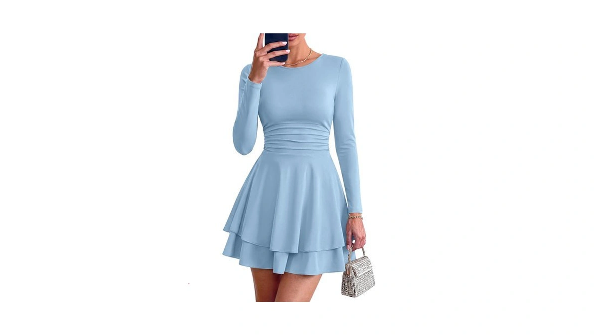Prettygarden Womens Fit And Flare Crewneck Long Sleeve Mini Dress