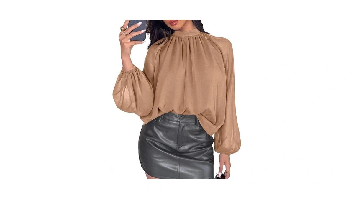 Prettygarden Chiffon Blouses For Women Dressy Casual Mock Neck Tops