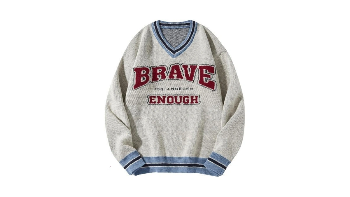 Soly Hux Men's Letter Graphic Preppy Sweater V Neck Jumper