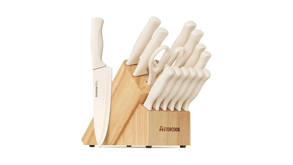 Astercook Knife Set, 15 Pieces Kitchen Knife Set With Sharpener