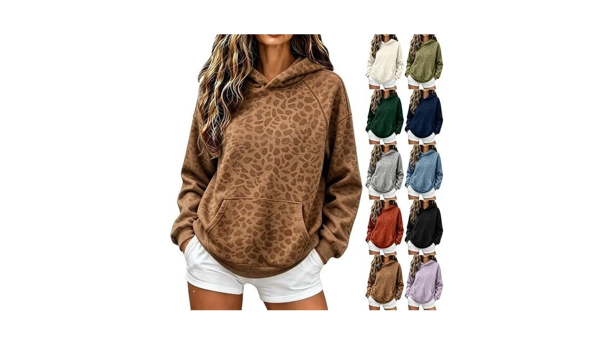 Lepard Print Women Hoodie Oversized Cute Fleece Athletic Hoodies Pullover