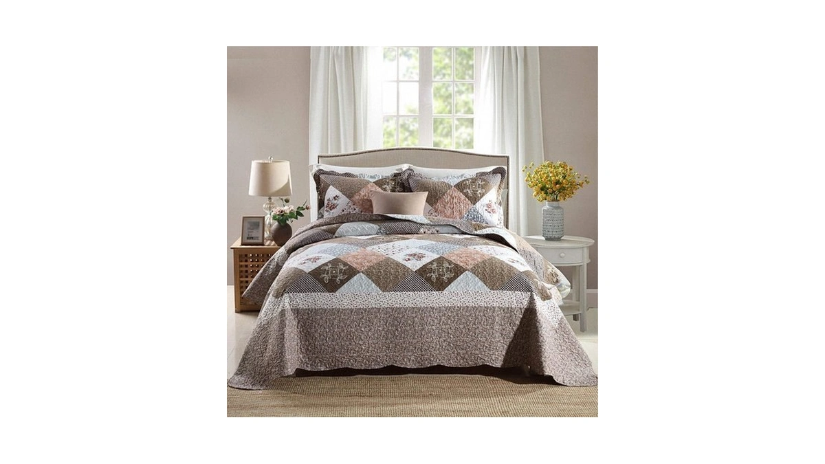 Newlake Quilt Bedspread Sets-checkered Floral Reversible Coverlet Set,king Size
