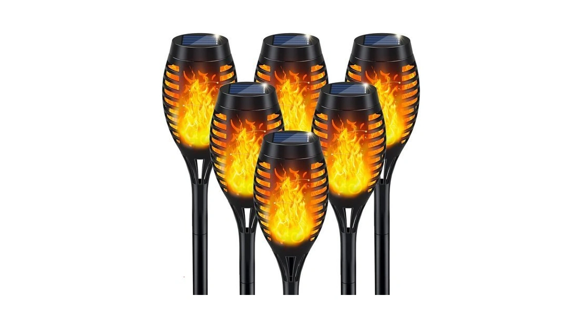 Ikeeruic Solar Torch Light With Flickering Flame For Halloween Decorations