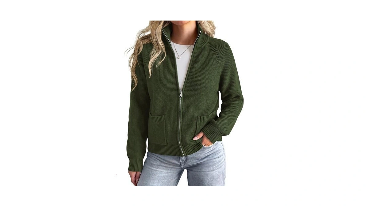 Prettygarden Zip Up Loose Short Cardigan Outerwear Coats, Army Green,