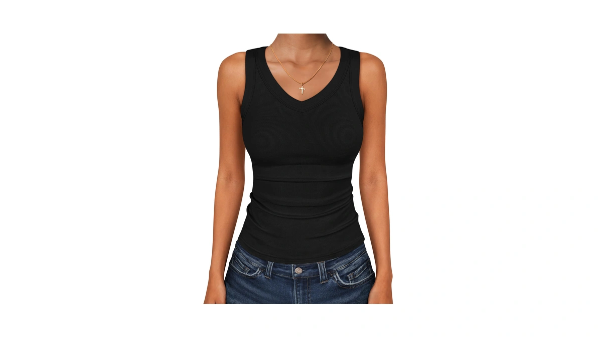 Anrabess Tank Tops For Women V Neck Summer Sleeveless Ribbed