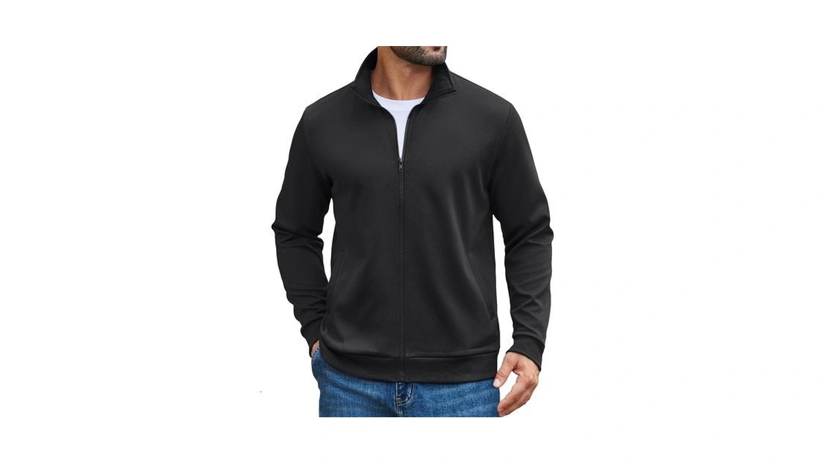 Coofandy Mens Sweatshirts No Hood Full Zip Sweater Business Casual
