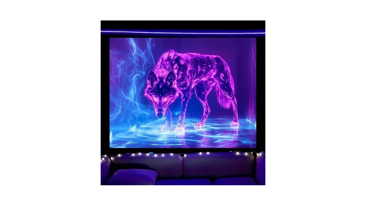 Nuxovilar Neon Wolf Uv Reactive Tapestry, 78.74"x59.05" Polyester