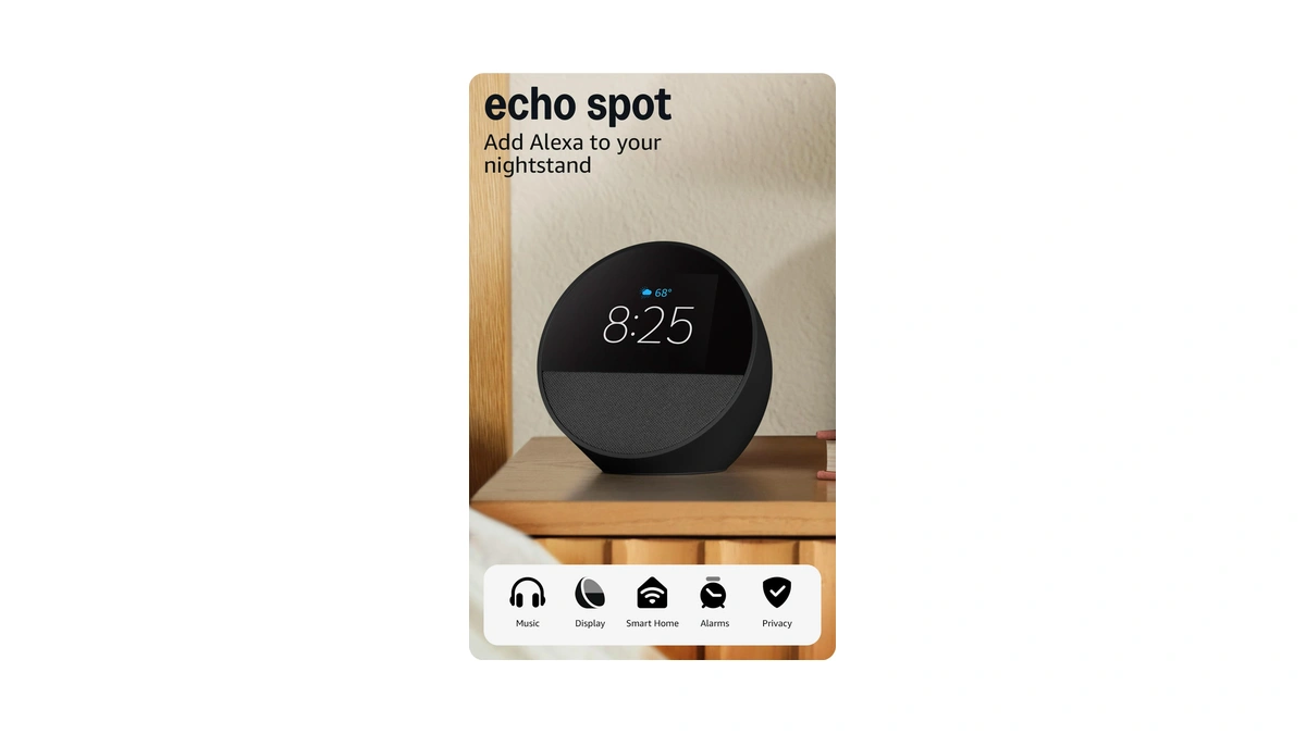 Amazon Echo Spot (newest Model), Great For Nightstands, Offices And