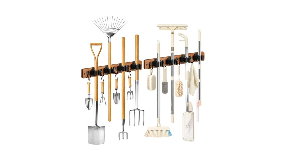 Lorbro 2 Pack Broom Holder Wall Mount, Wooden Rack With