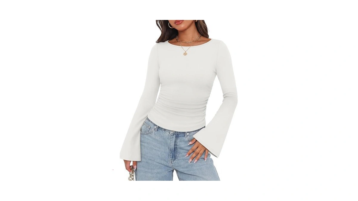 Wiholl Bell Sleeve Tops For Women Boat Neck Trendy Cute