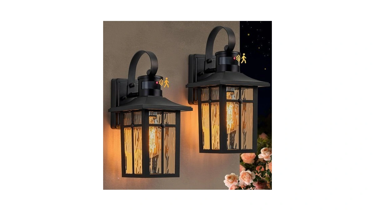 Lawyettle Aluminum Motion Sensor Outdoor Wall Sconces With Ripple Glass,