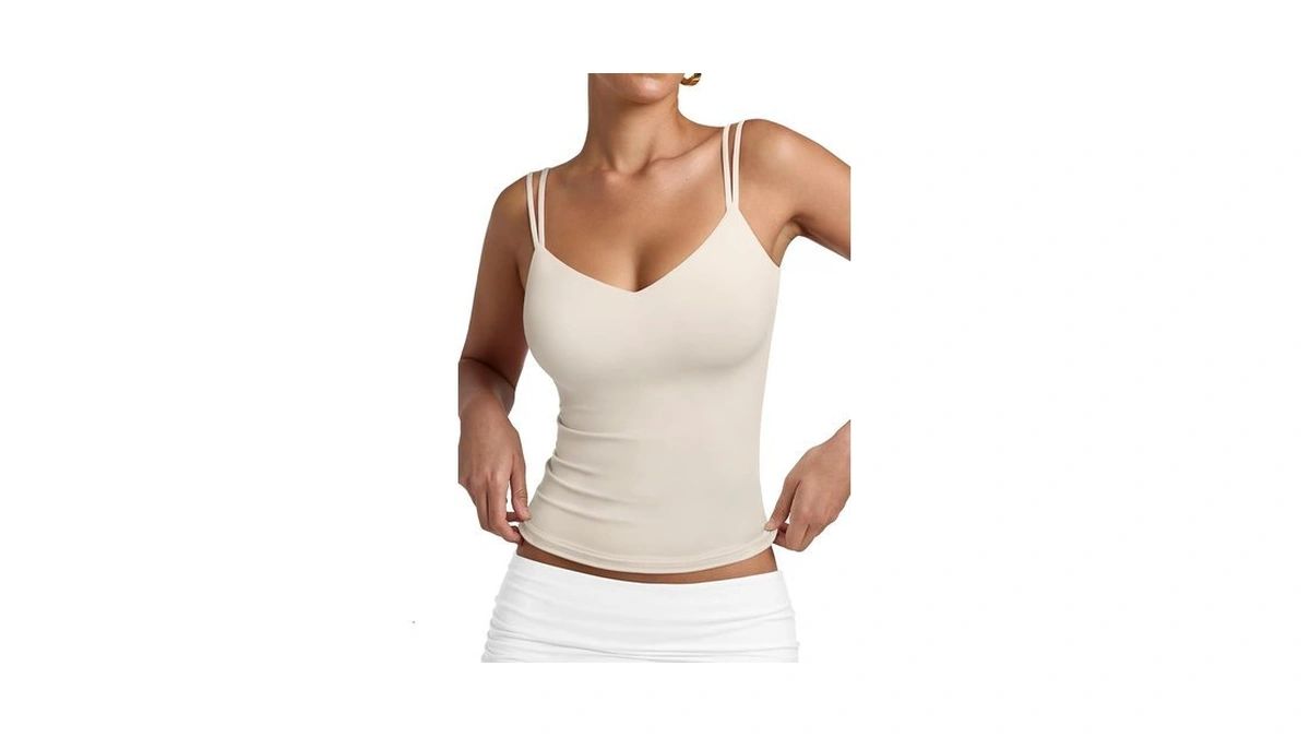 Pinkmstyle Tank Tops For Women Spaghetti Strap Double Lined V