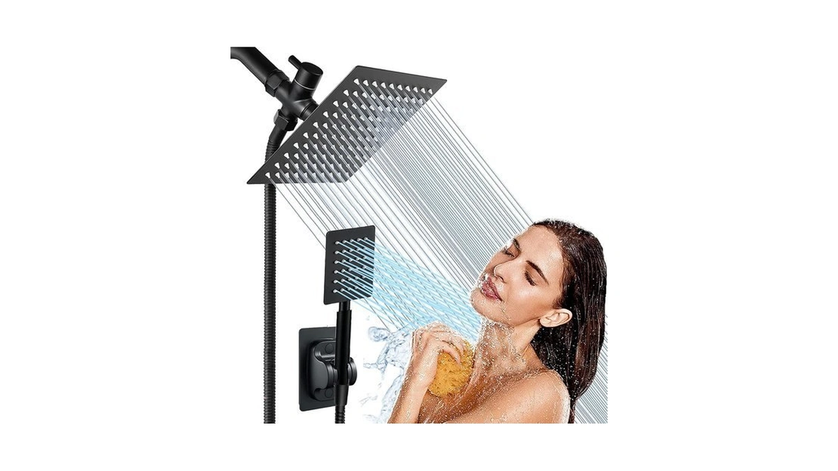 Black Shower Head And Handle Set All Metal, 8'' High