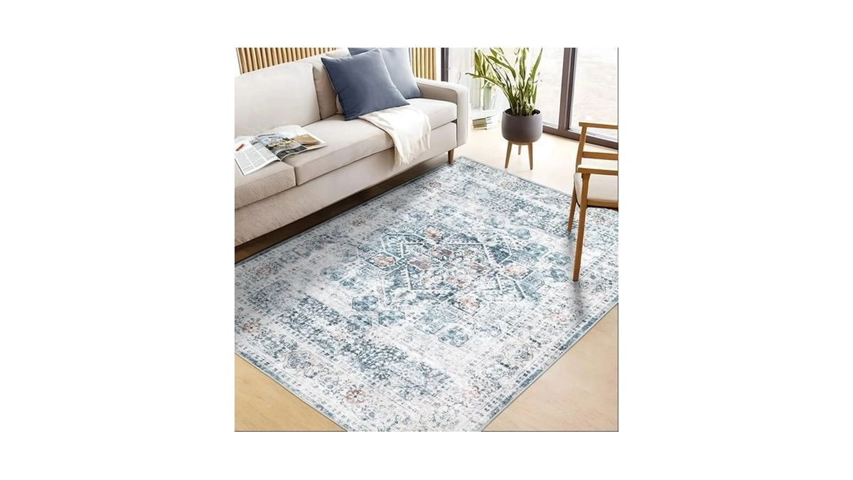 Dotiiorug Area Rugs 8×10 Washable Rug For Bedroom White Blue