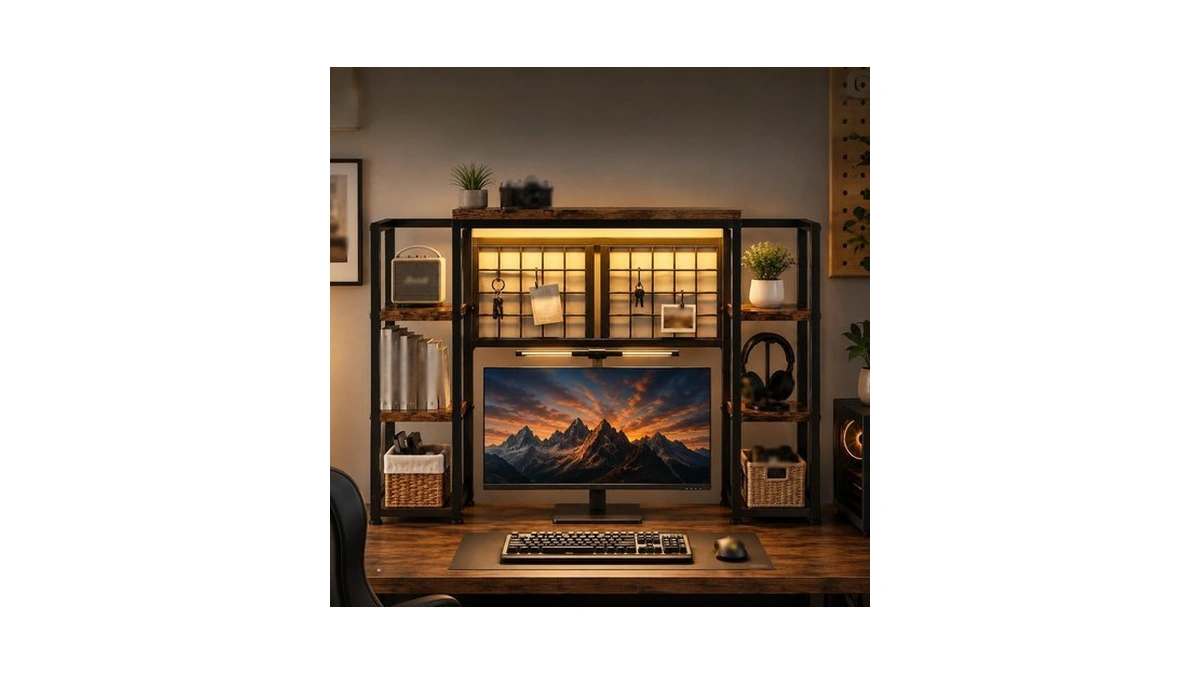 Reibii 5-tier Led Desk Hutch, Desk Shelf For Dorm Home