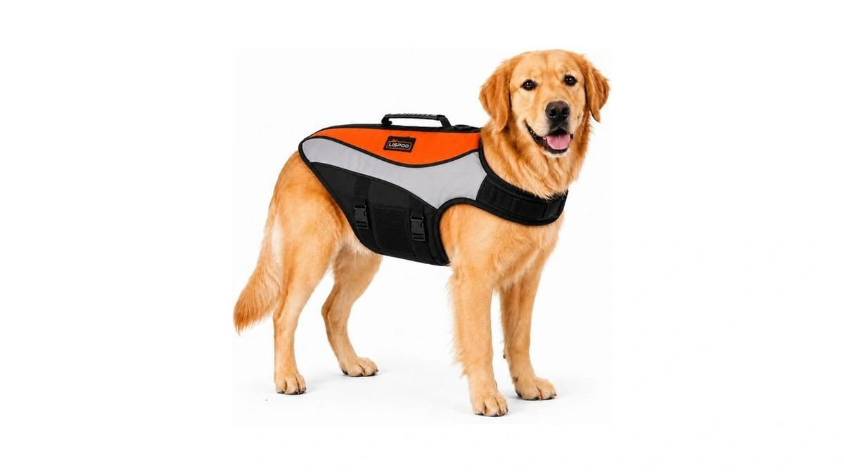 Lispoo Dog Life Jacket For Swimming & Boating, Orange Black,