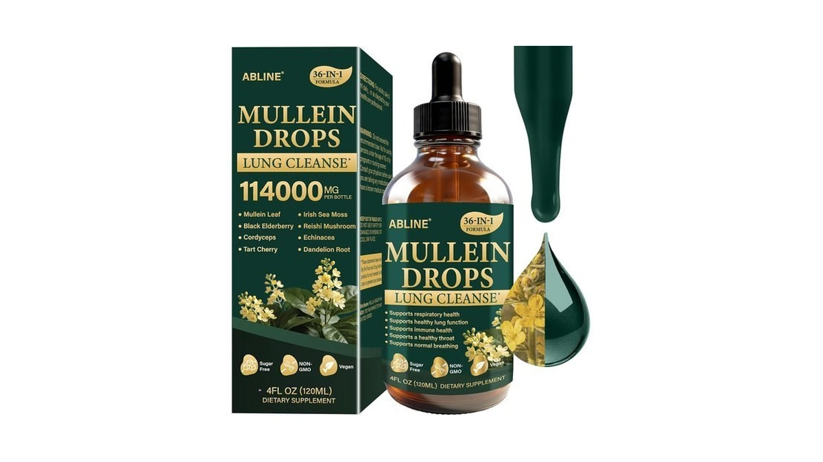 Mullein Drops For Lungs 1900mg, Lung Cleanse, 36-in-1 Mullein Leaf