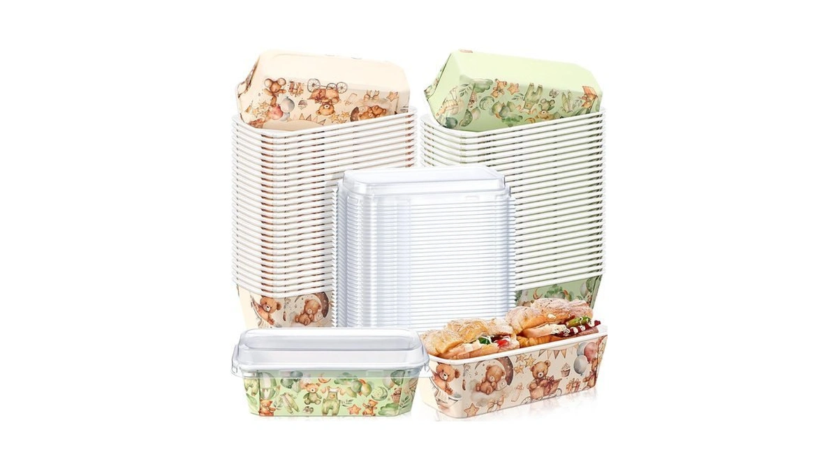 Lemonroad 100 Pcs Baby Shower Paper Loaf Pans With Lids