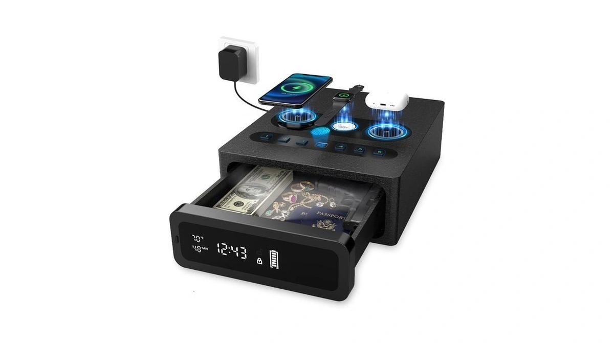 Biometric Gun Safe, 0.1s Fingerprint Access & 3-in-1 Wireless Charging